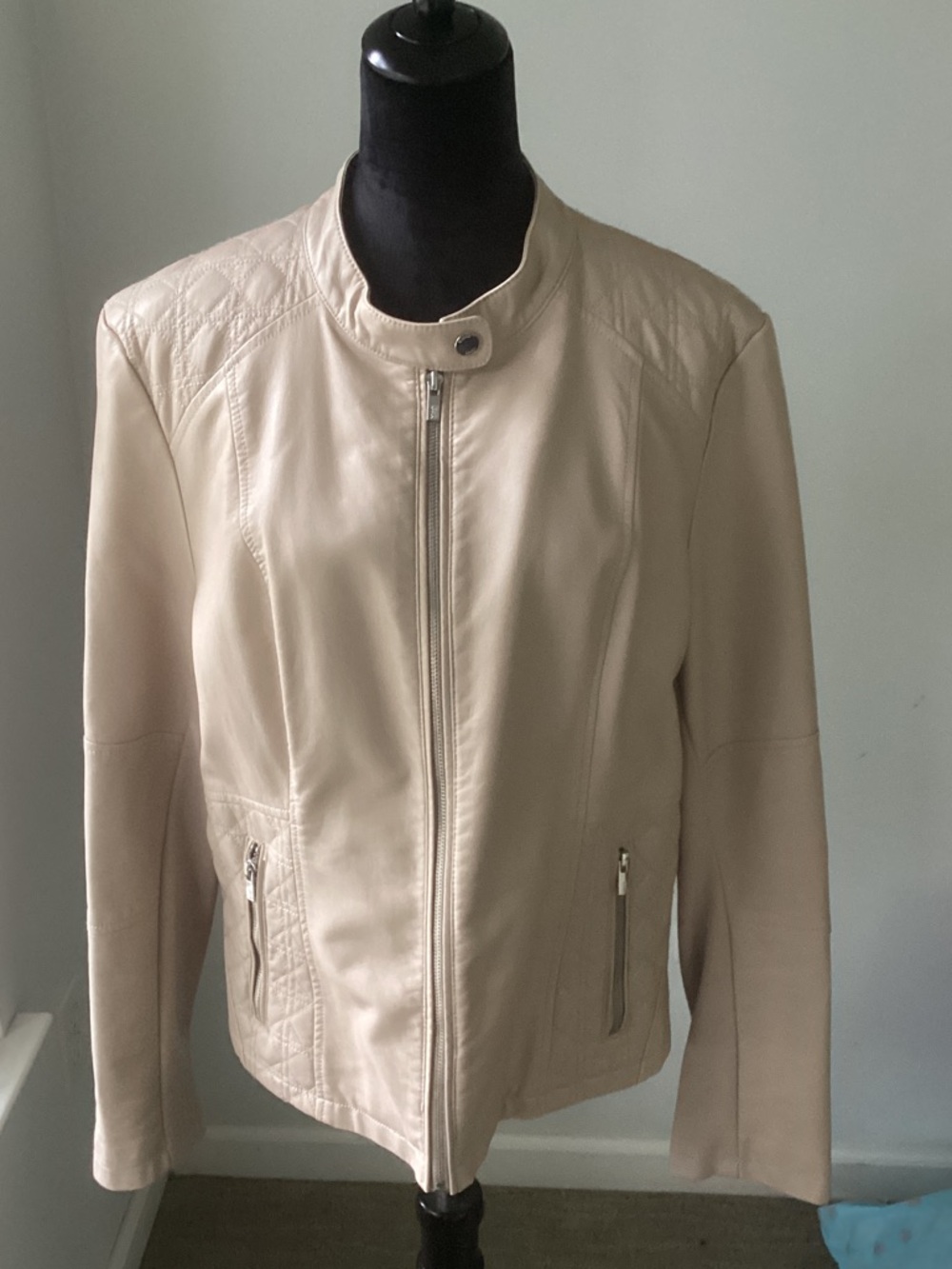 Black Rivet Cream Faux Leather Jacket